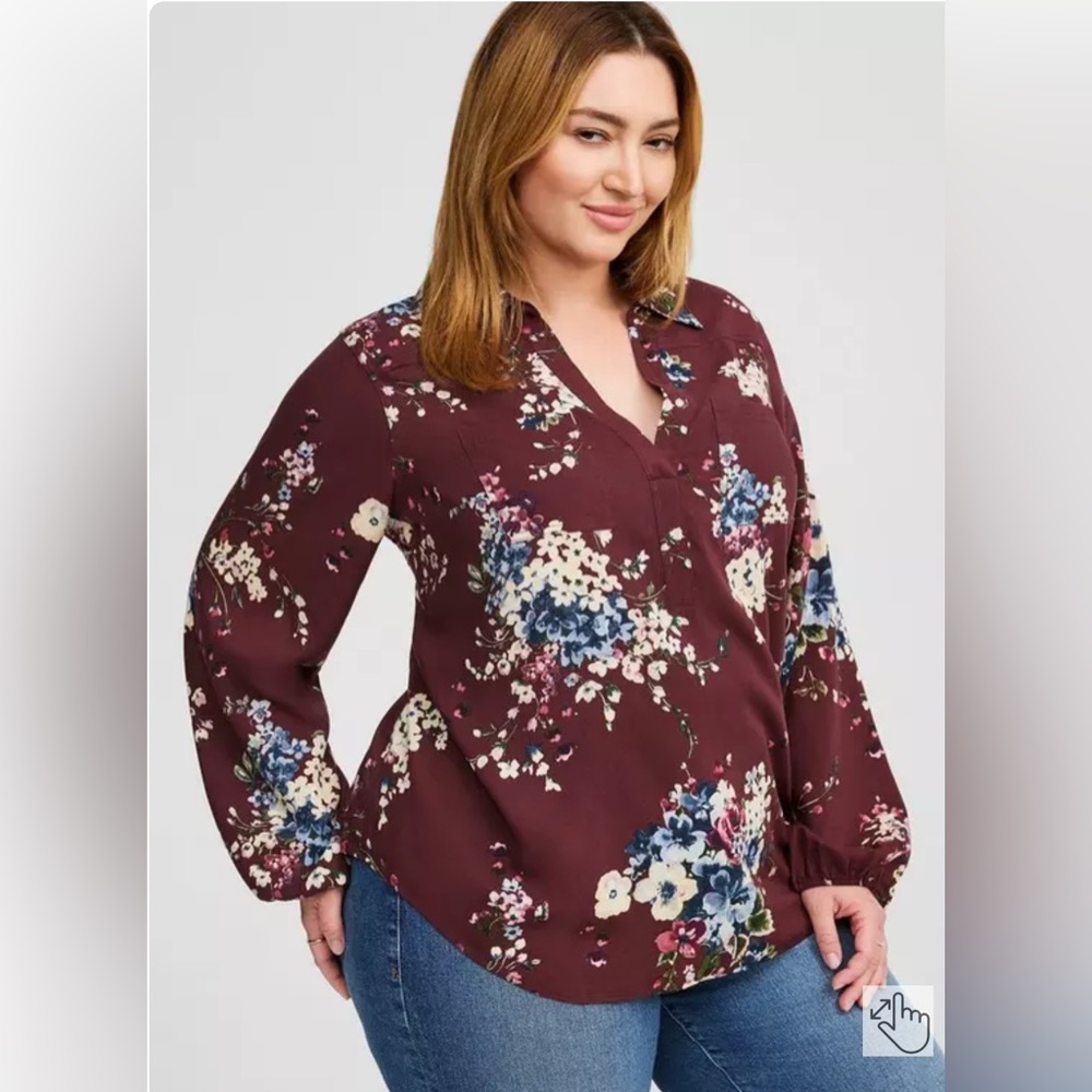 Torrid Harper Challis Collared Long Sleeve Blouse